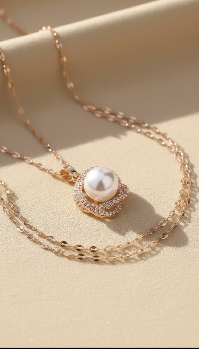 Collier perle femme plaqué or 18K – Chaîne en acier inoxydable